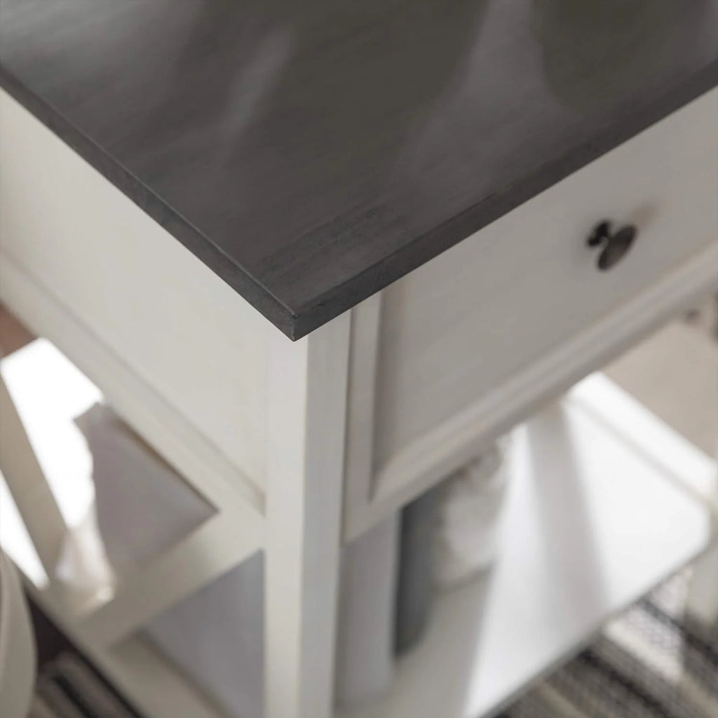 1 Drawer Wood Square Side Table, 19 Inch, Grey And White K26996
