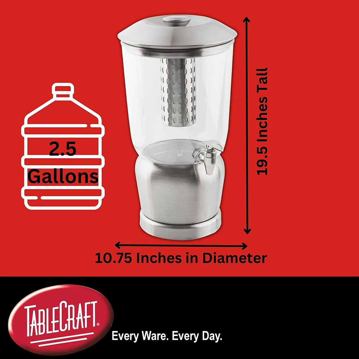 Gallon Drink Dispenser with Fruit Infuser & Stand, Tritan Stainless Steel Y2474