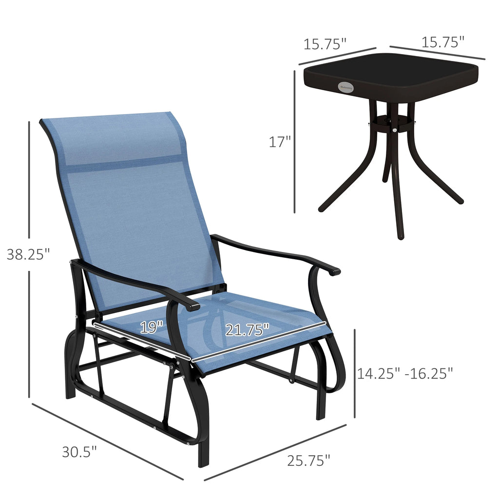 Light Blue 3-Piece Outdoor Gliders Set with Steel Frame N523896