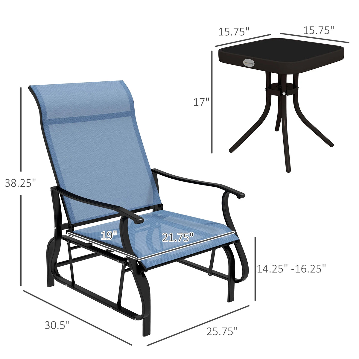Light Blue 3-Piece Outdoor Gliders Set with Steel Frame N523896