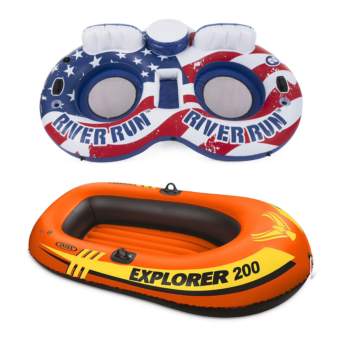American Flag 2 Person Tube with Cooler and 2 Person Youth Inflatable Raft X665796