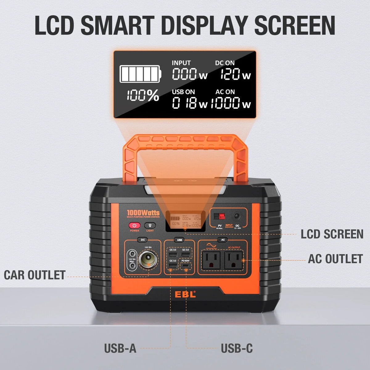Portable Power Station 1000W Solar Generator 270000mAh Waterproof D622594