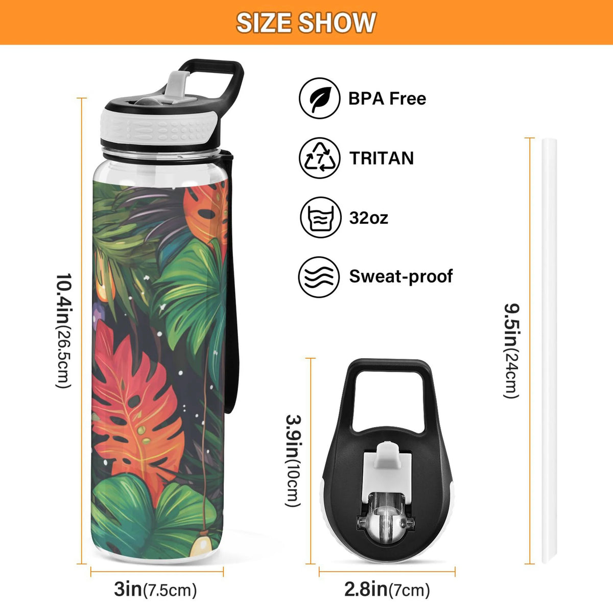 32oz Tritan Leakproof Clear Sports Water Bottle with Straw N626