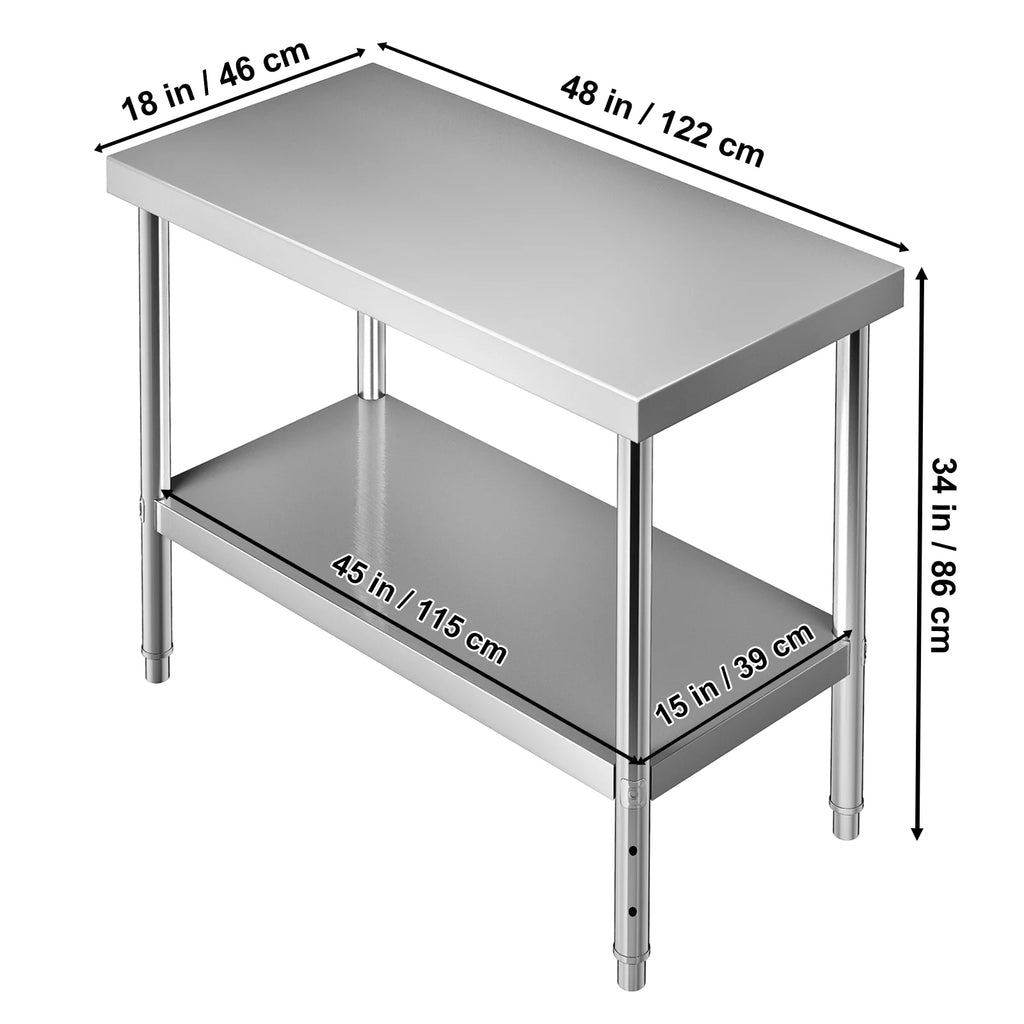 Stainless Steel Prep Table 48 x 18 x 34 Inch U186