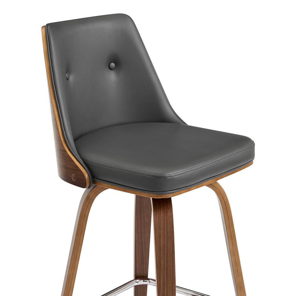 Gray Faux Leather and Walnut Wood Swivel Counter Stool A27108