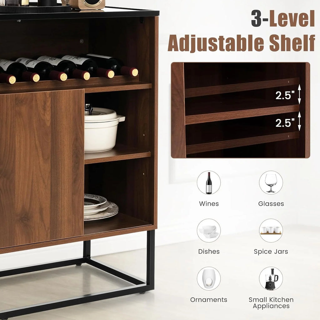 Wine Cabinet Sideboard Buffet with Tempered Glass Top Sliding Door H503