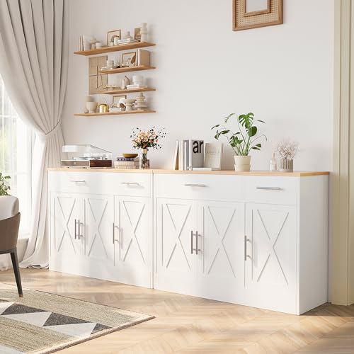 White 3 Door Wood Sideboard Buffet Cabinet with Adjustable Shelf V998196