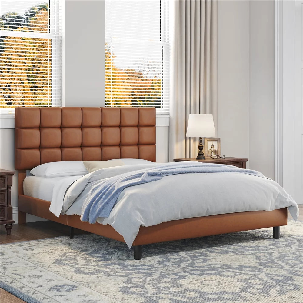 Queen Size Beige Upholstered Platform Bed Q29114