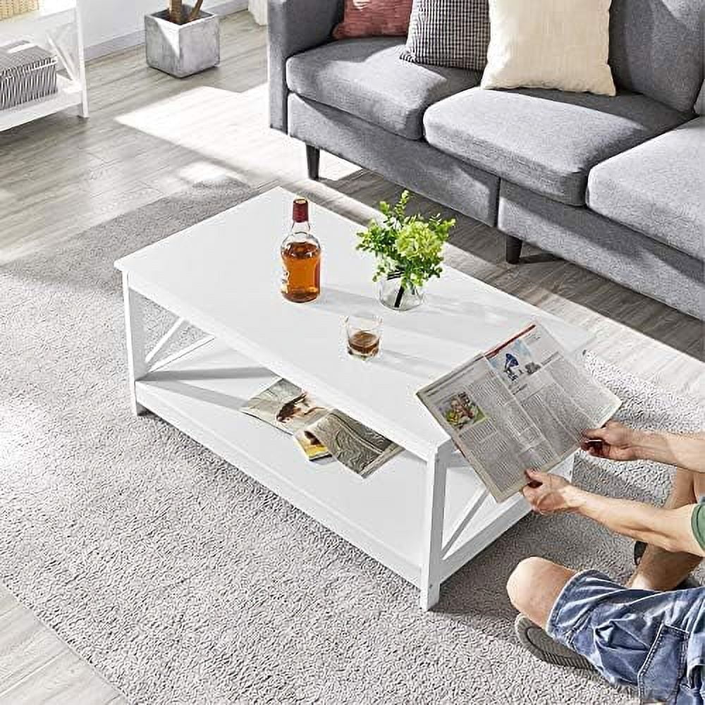 White 2-Tier Wood Coffee Table 39.5 x 21.5 x 18 Inches I8965