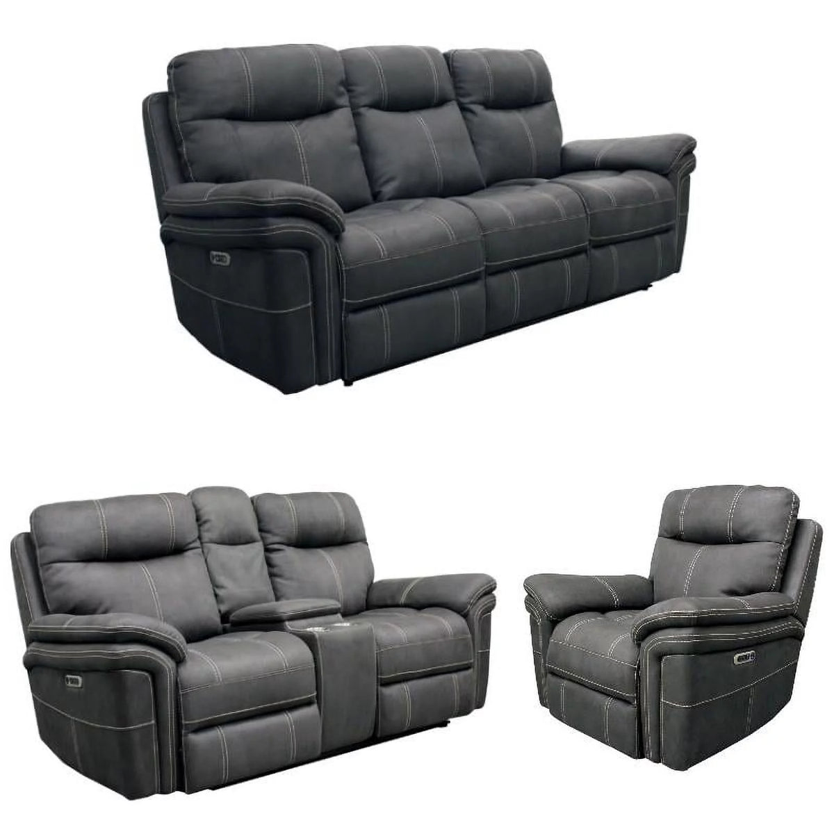 Charcoal Gray 3-Piece Recliner Loveseat and Sofa Set N851734