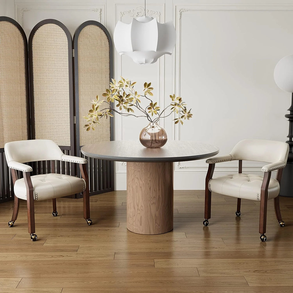 Rolling Dining Chairs with Casters and Arms Q685797