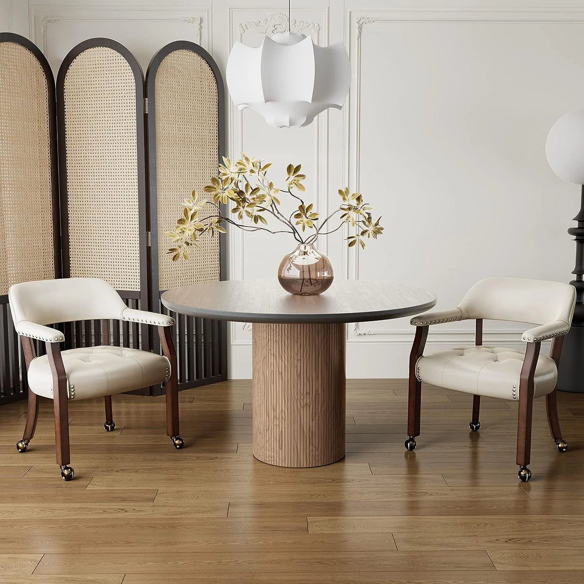 Rolling Dining Chairs with Casters and Arms Q685797