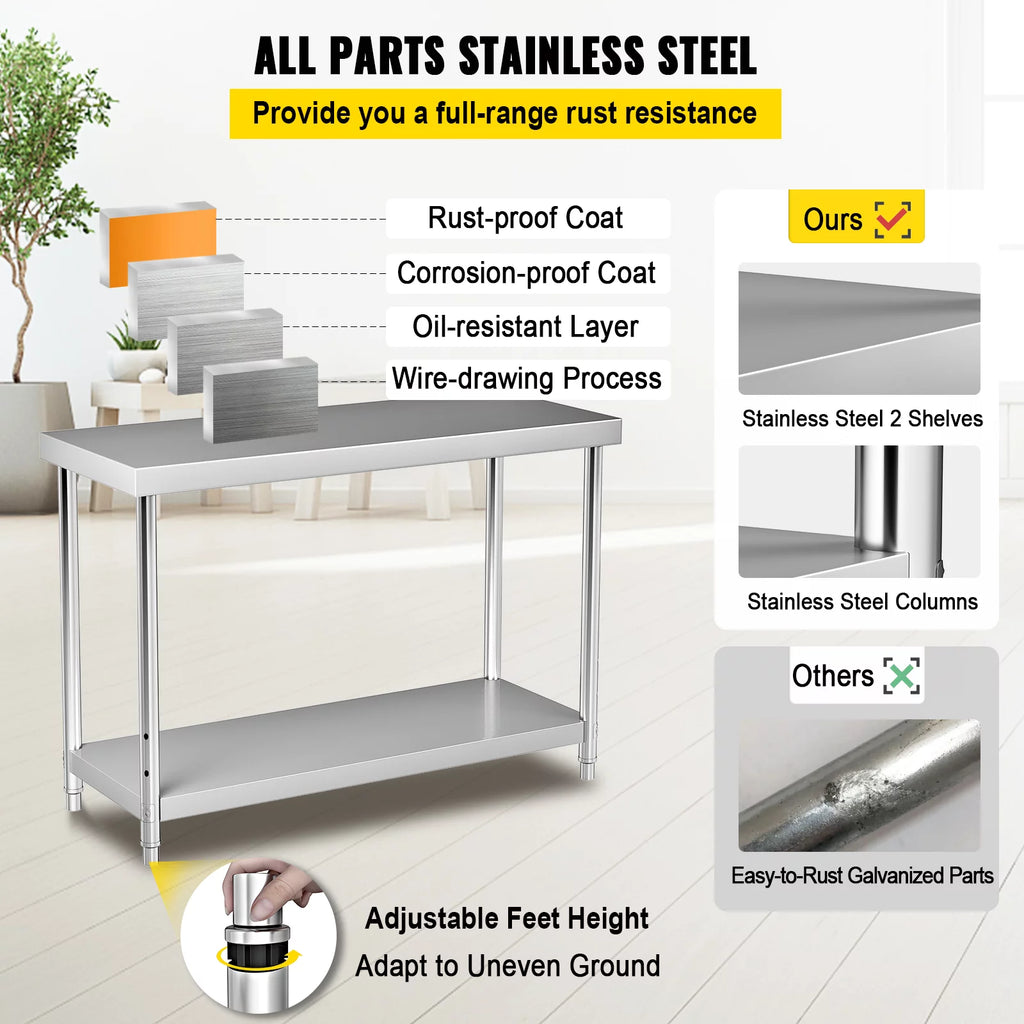 Stainless Steel Prep Table 48 x 18 x 34 Inch U186