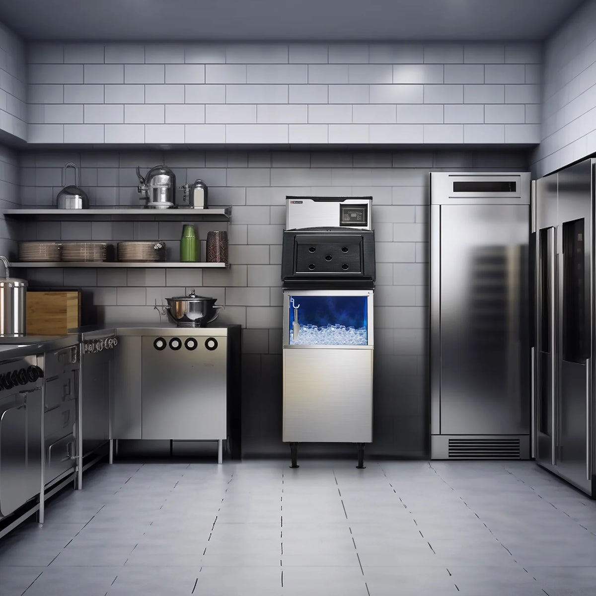 Commercial Ice Maker Machine with LCD Touch Panel, 275LB Storage Bin P377