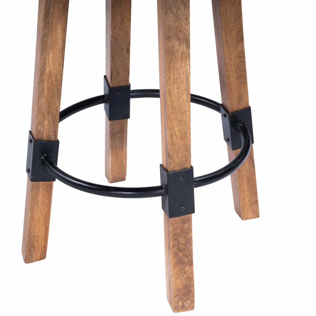 Beige Mango Wood & Metal Bar Stool O494