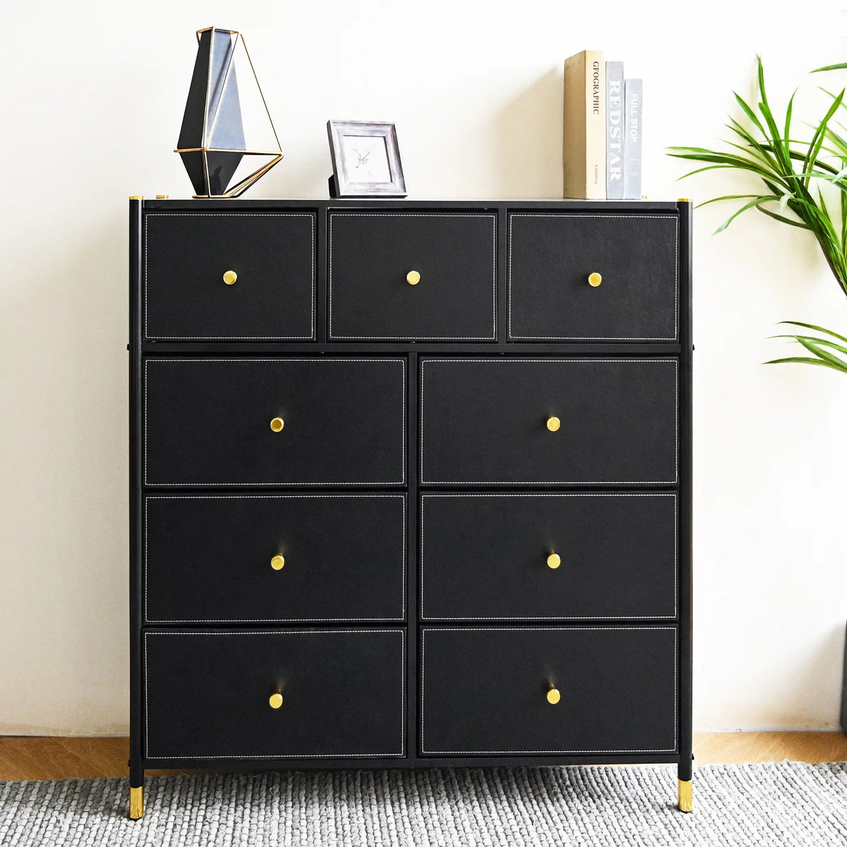 9 Drawer Fabric Dresser with Wood Top A277
