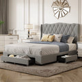 Queen Size Gray Velvet Upholstered Platform Bed with 3 Drawers B342854