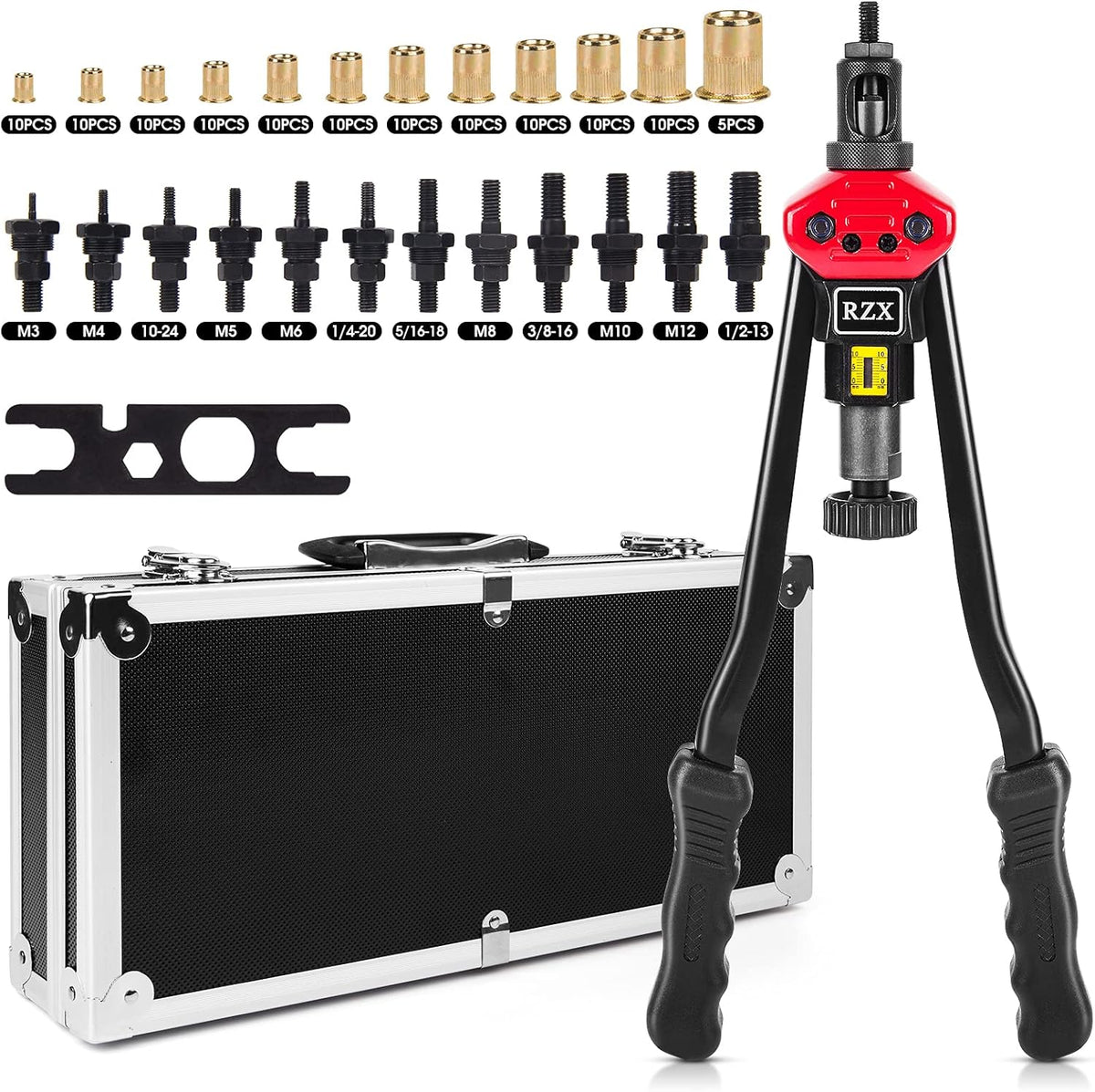 16" Hand Blind Riveter with 115PCS Rivets Nuts with Aluminum Carrying Case I741
