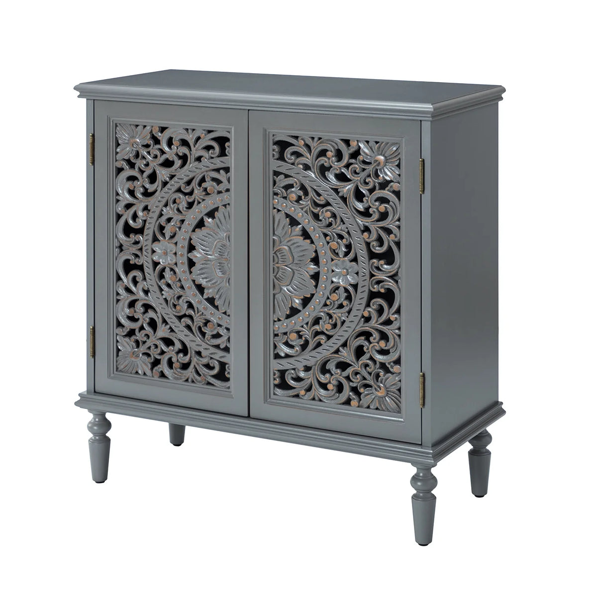 32" Tall 2-Door Accent Storage Cabinet with Floral Design, Gray I39518