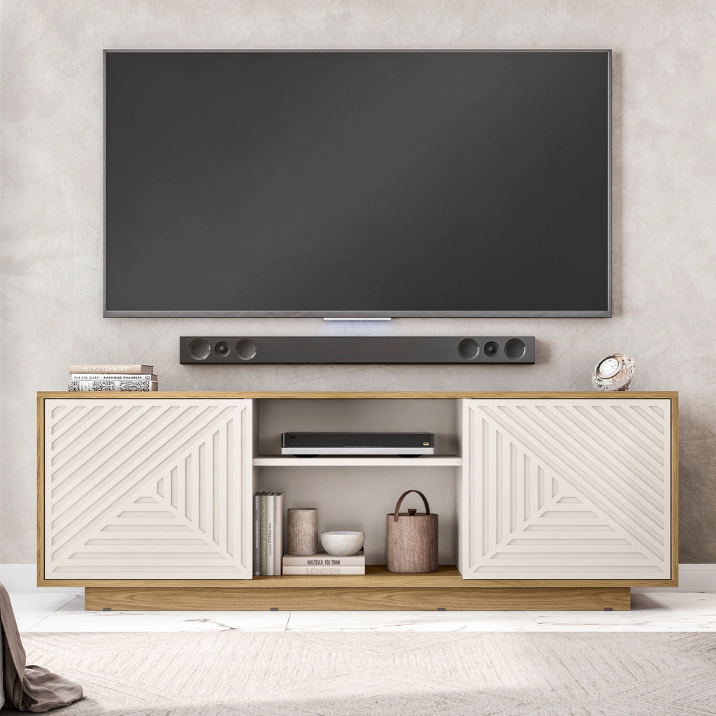 Modern TV Stand with 2 Storage Cabinets, Black I23022