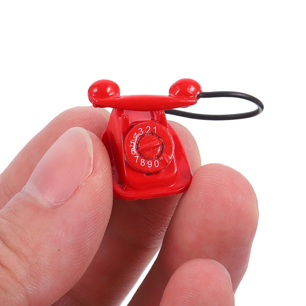 Red Metal Toy Telephone Doll House Decoration A914308