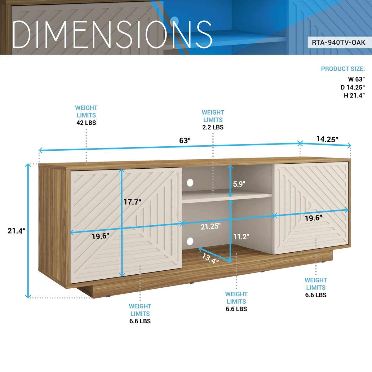 Modern TV Stand with 2 Storage Cabinets, Black I23022