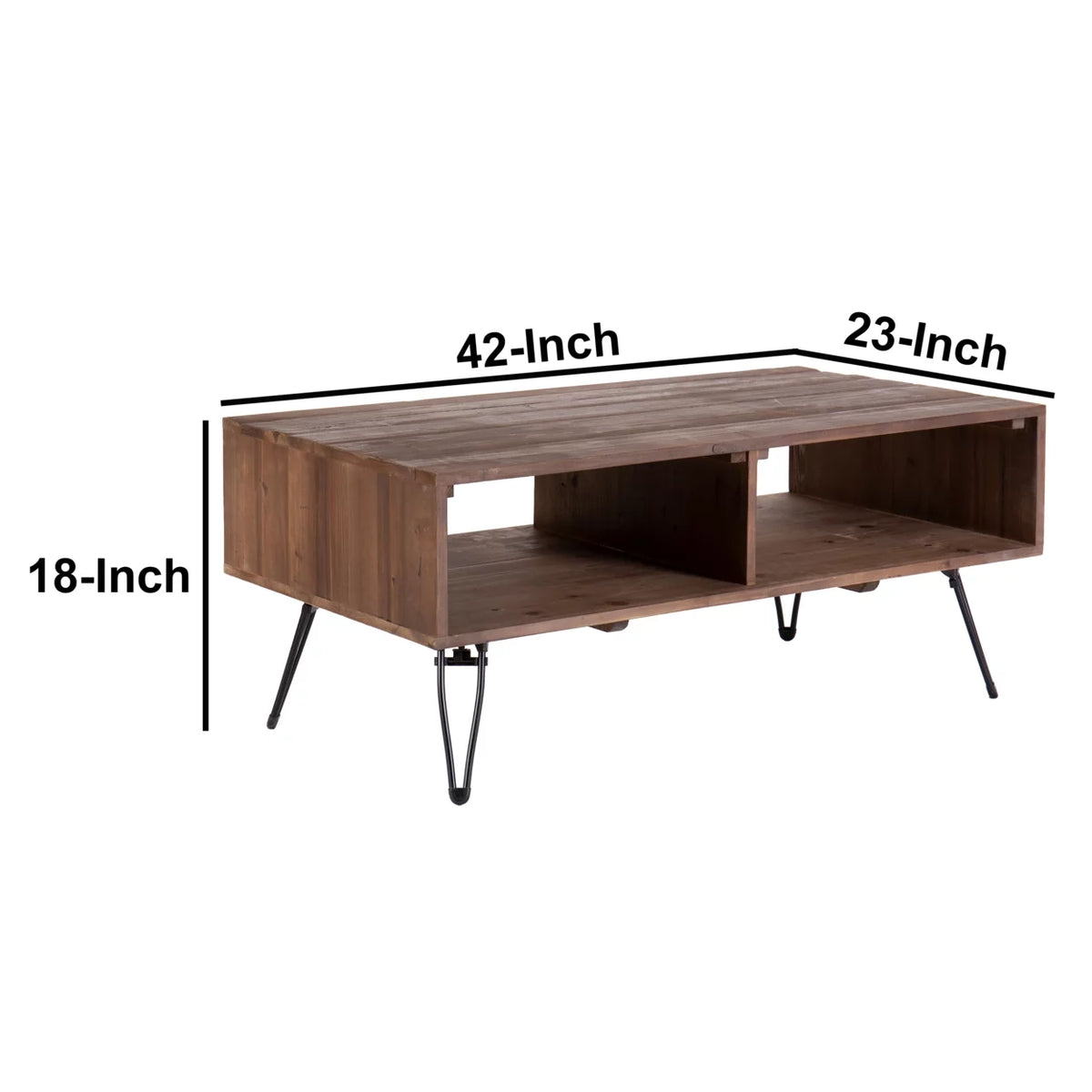 42 Inch Reclaimed Wood Coffee Table with Storage, Iron Legs, Natural Brown L948833