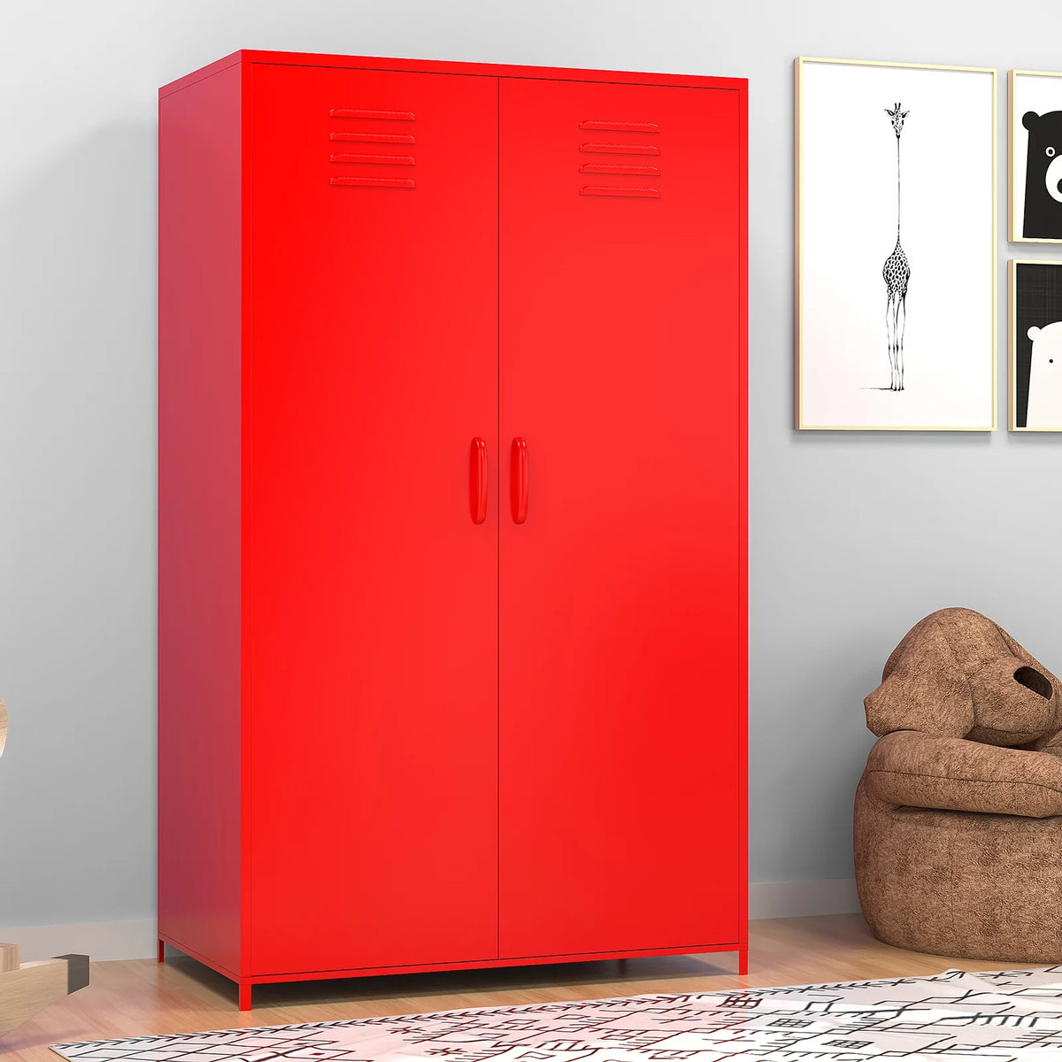 51" Tall Kids Metal Locker Cabinet with Magnetic Door Red K4414