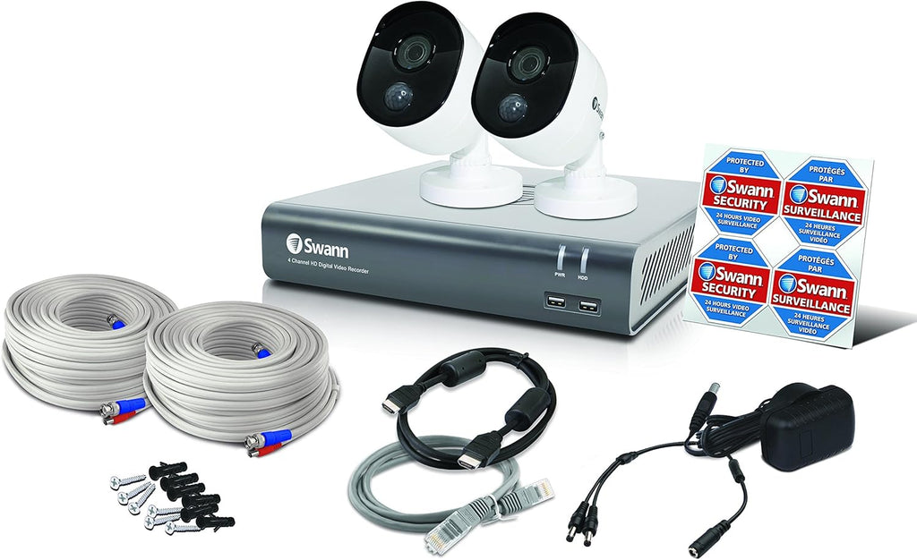 4 Channel 2 Cameras Wired CCTV Surveillance 1080p HD DVR 1TB HDD Weatherproof Color Night Vision Security Camera System R288