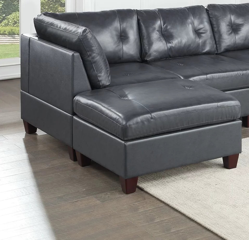 Genuine Leather Tufted Ottoman Q14770
