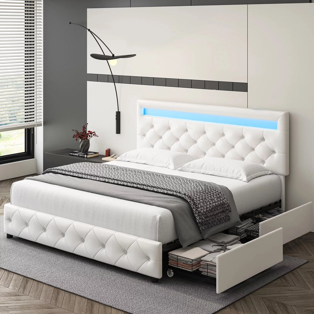 Full LED Bed Frame with 4 Storage Drawer F852