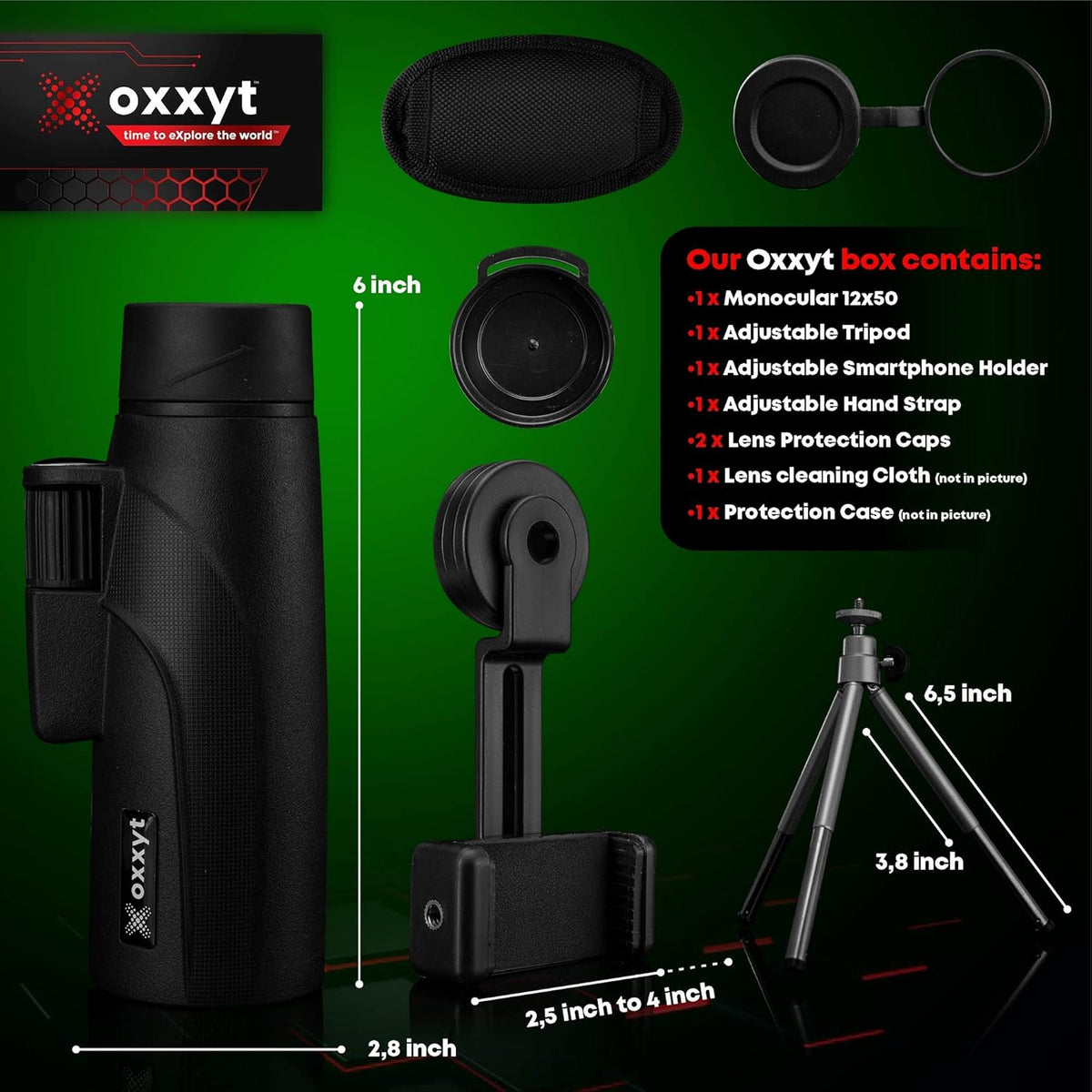 Monocular Telescope 12X50 with EVA Case, BAK4 Prism, FMC Lens, Phone Holder, Tripod F700