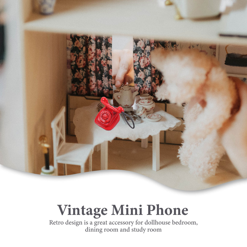 Red Metal Toy Telephone Doll House Decoration A914308