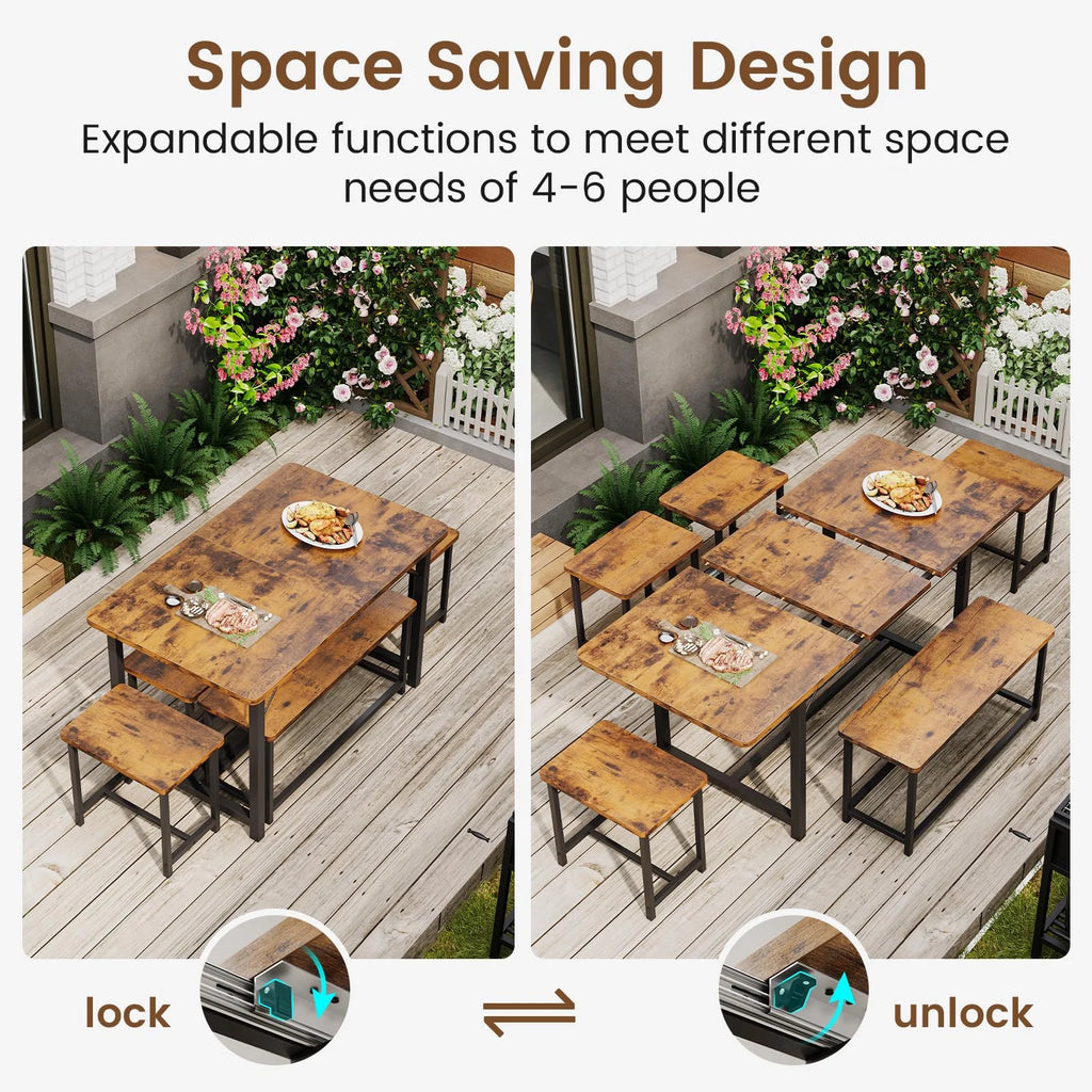 63" Extendable Dining Table Set with Stools Q56193
