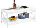 White 2-Tier Wood Coffee Table 39.5 x 21.5 x 18 Inches I8965