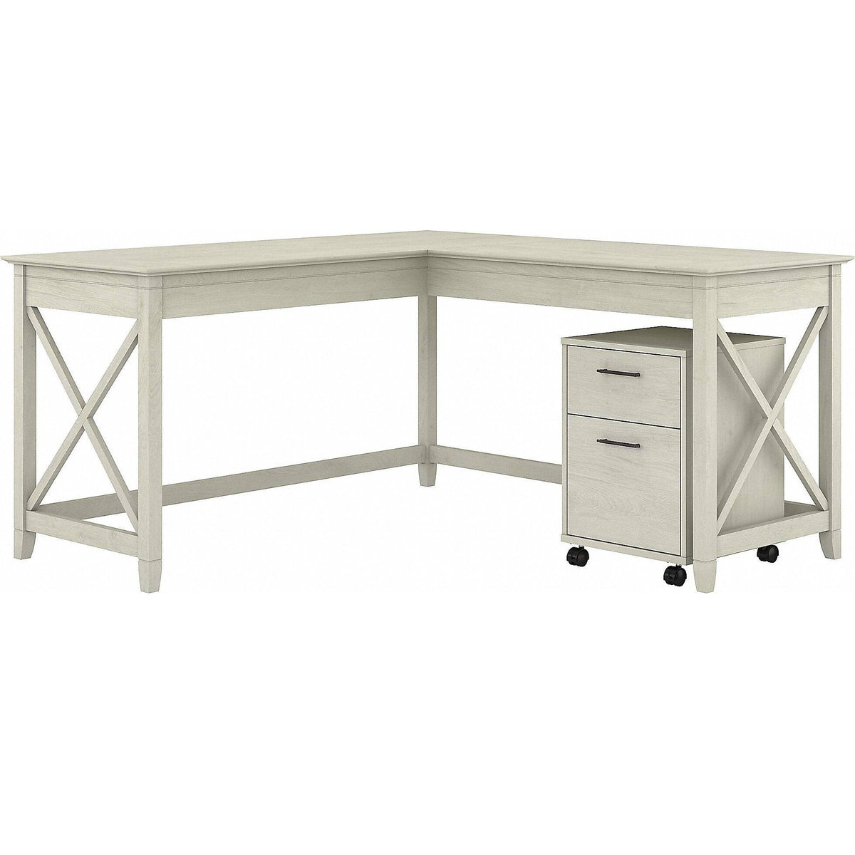 Linen White Oak L-Shaped Desk with 2-Drawer Mobile File Cabinet K762