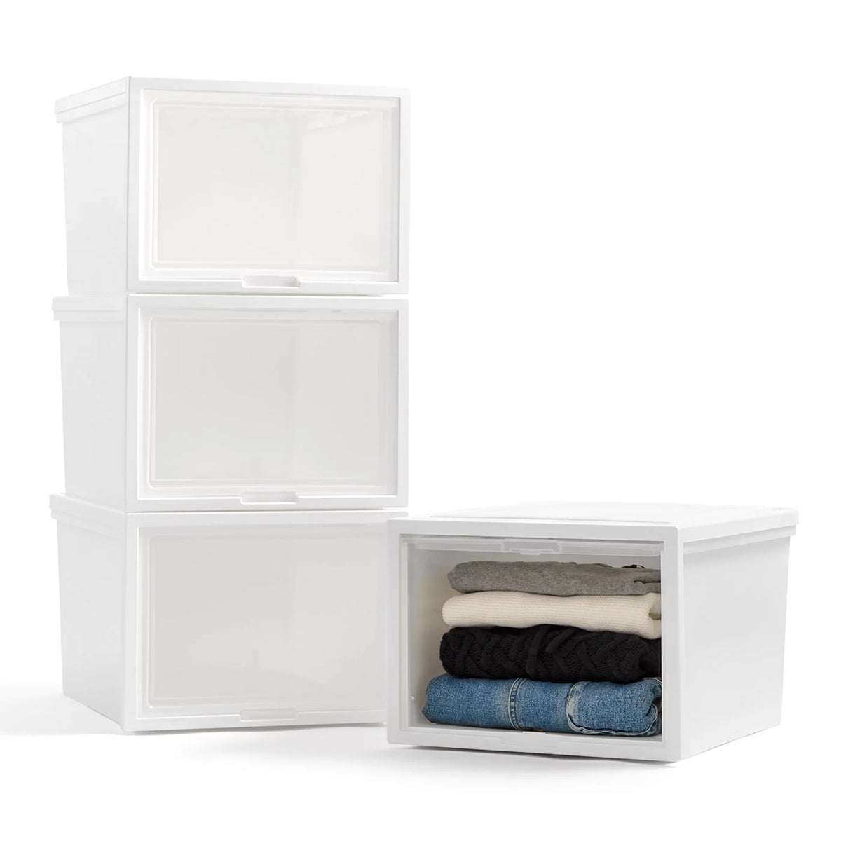 42 Qt. Stackable Plastic Storage Chest with Flip-Up Door, 4 Pack, White N995