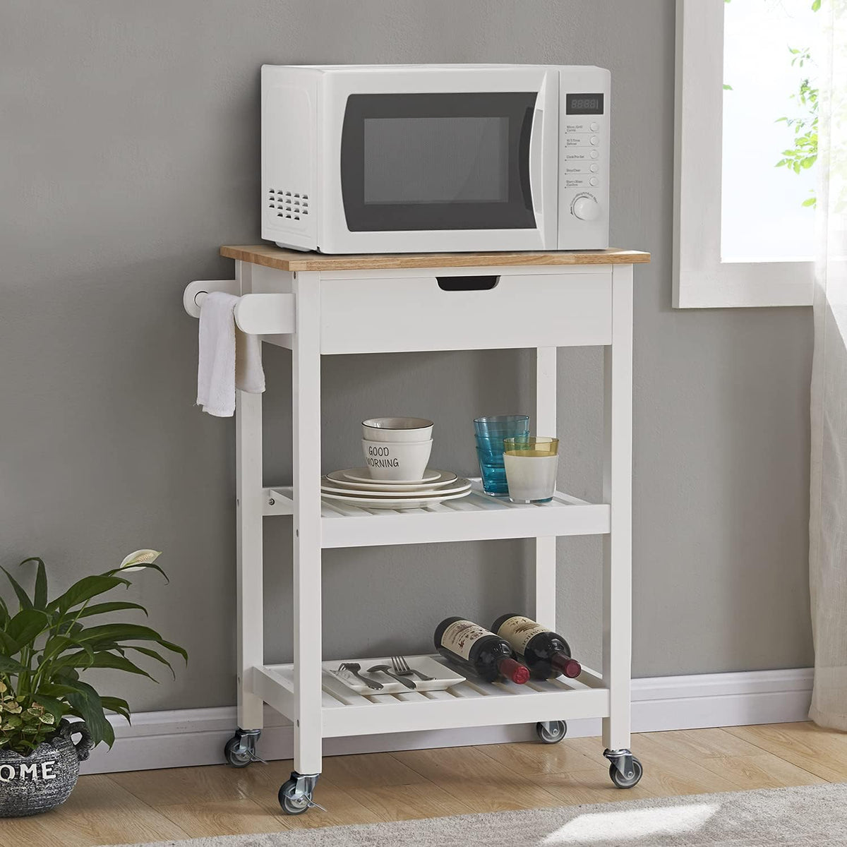 White Rolling Kitchen Cart with Wheels T93113