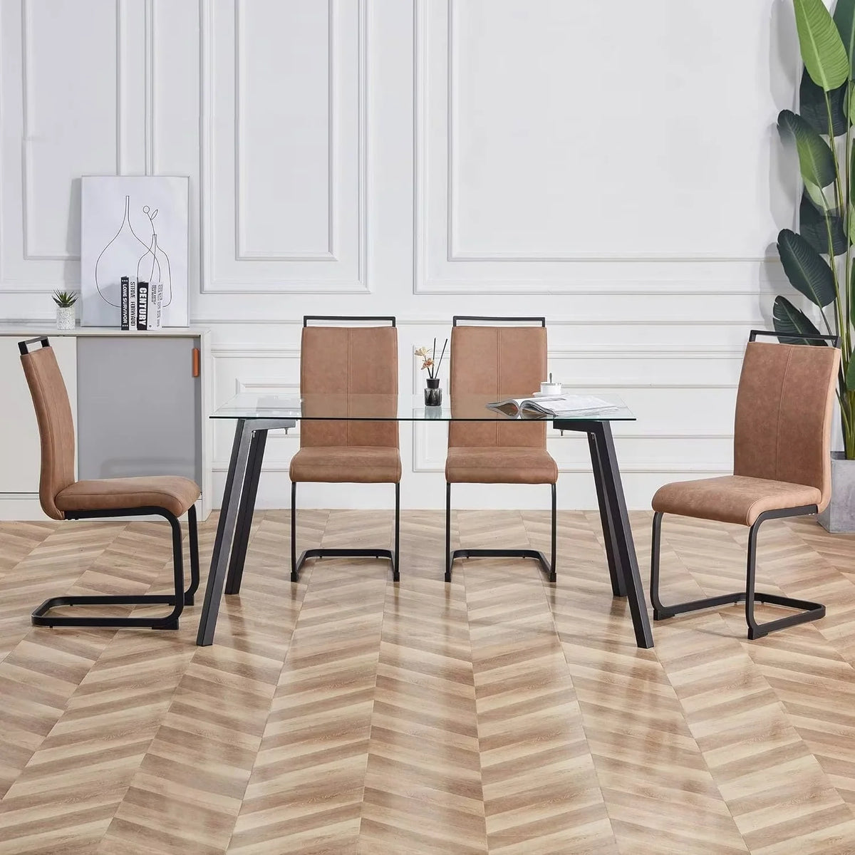 Soft Fabric Dining Chairs Set of 6 with Padded Seat Y58632