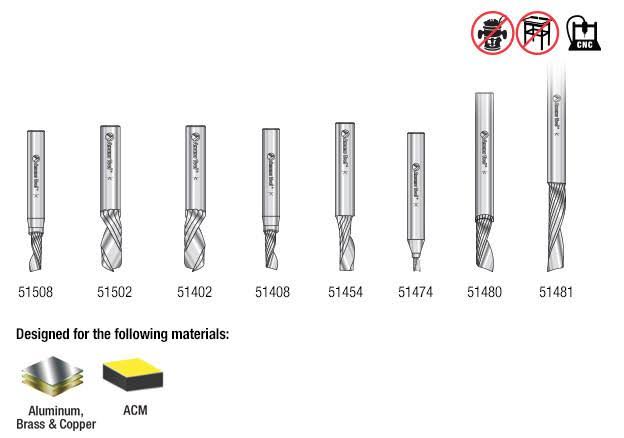 8-Pc Solid Carbide Spiral CNC Router Bit Collection, 1/4 inch Shank O223483