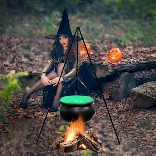 Black Plastic Cauldron with Lights 130cm O3555