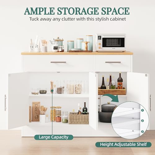 White 3 Door Wood Sideboard Buffet Cabinet with Adjustable Shelf V998196