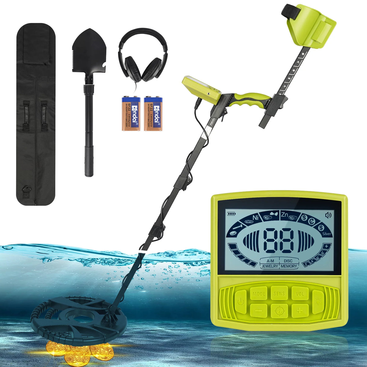 Lightweight Waterproof Metal Detector Set with 10'' Coil, Backpack, Shovel & Headphone, Adjustable 33''-52'' B624