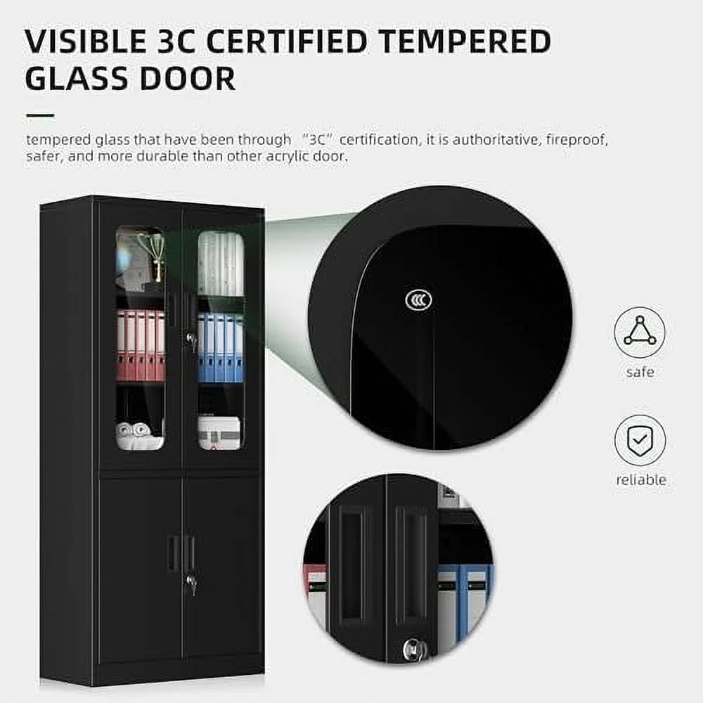 Black Glass Display Cabinet with 4 Shelves Z815025