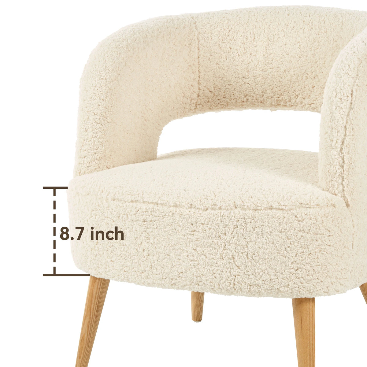 Beige Teddy Fleece Accent Chair with Ottoman and Wooden Legs G213615