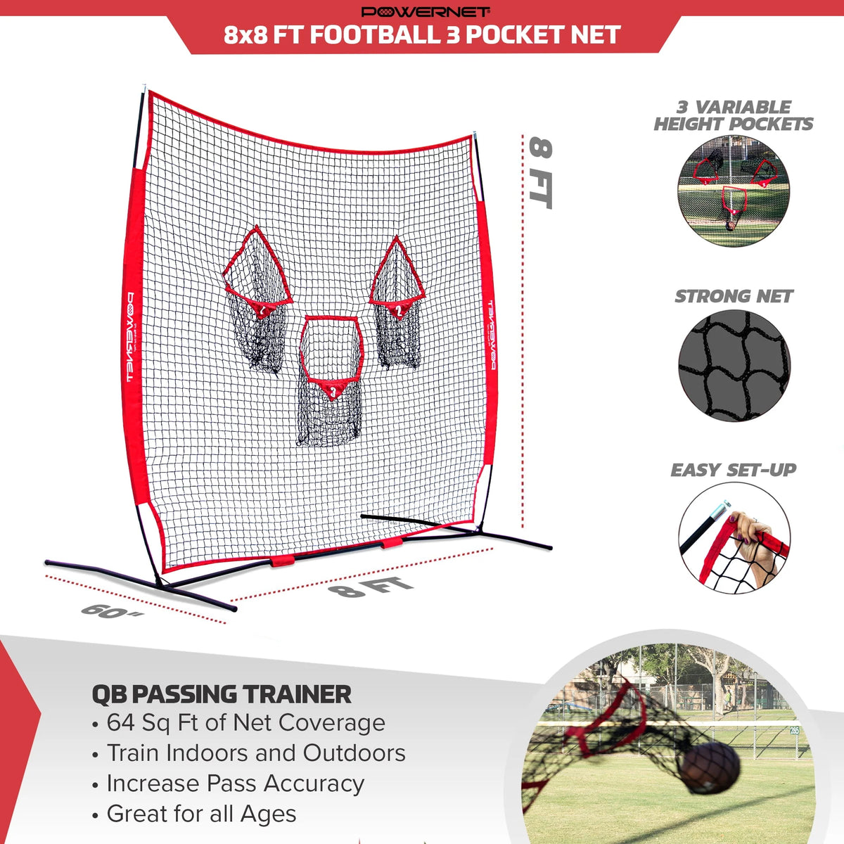 8x8 Ft Football 3 Pocket Net Q987866