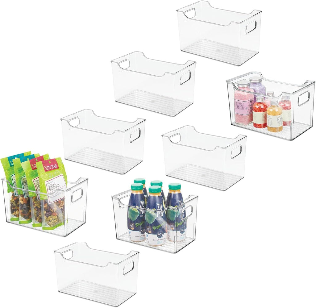 Slim Stackable Plastic Storage Bin with Handles, Clear, 8 Pack R63491