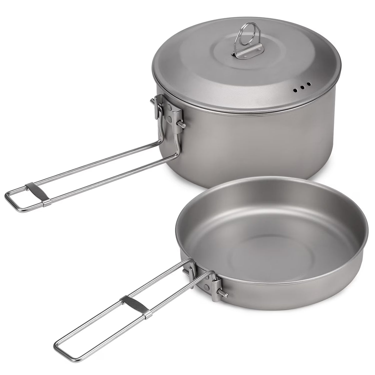 Titanium Pot and Fry Pan Set with Lid and Foldable Handles Y867883