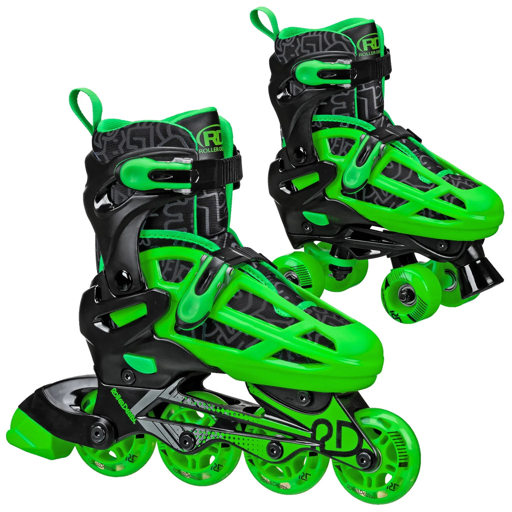 Boys 2-in-1 Roller/Inline Skates Black/Green Z33370