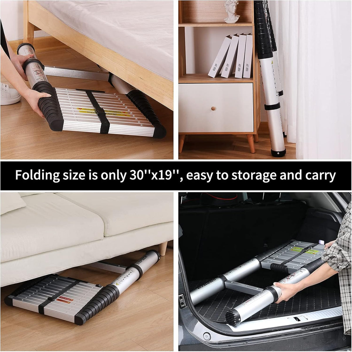 Telescoping Ladder 8.5 ft Aluminum Anti-Pinch Collapsible Ladder C4562